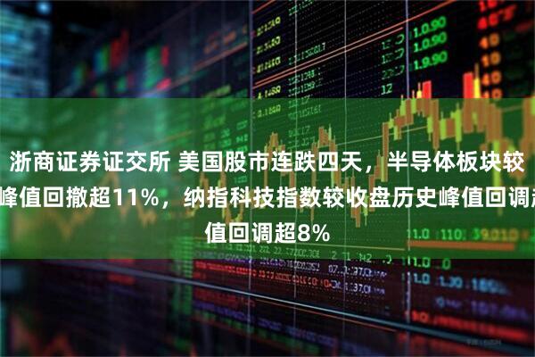 浙商证券证交所 美国股市连跌四天，半导体板块较历史峰值回撤超11%，纳指科技指数较收盘历史峰值回调超8%
