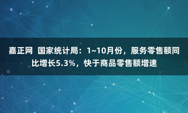 嘉正网  国家统计局：1~10月份，服务零售额同比增长5.3%，快于商品零售额增速